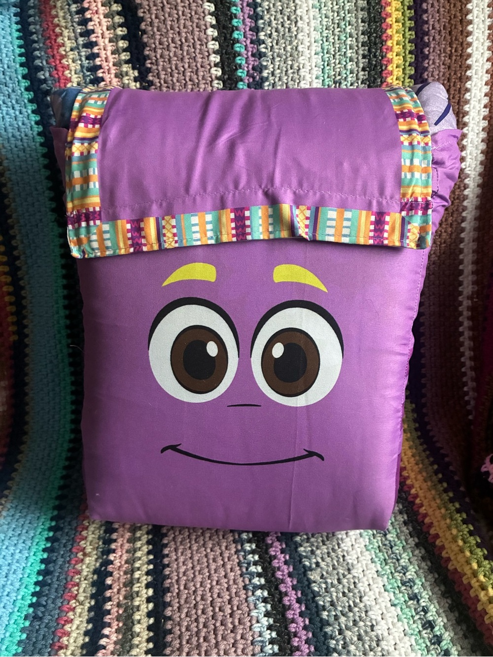 Purple Kids Plush Character Backpack with Smiling Face